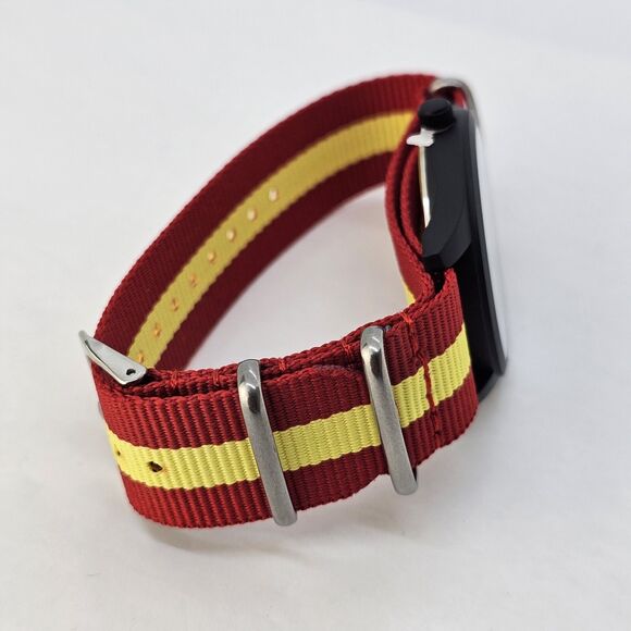 Men's Field Watch 42MM Black Dial Black Case Red Yellow Canvas Band Strap - Picture 7 of 11
